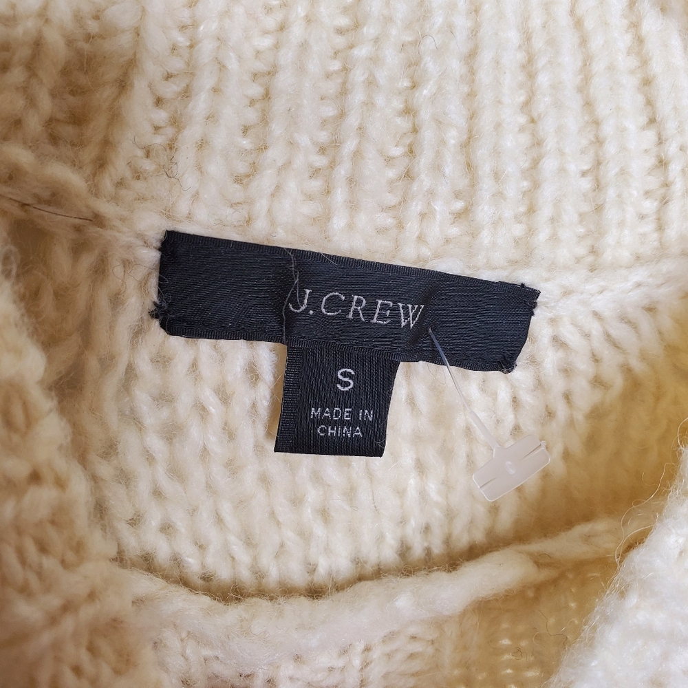 J.crew Cable knit pointelle Wool  sweater popcorn Fisherman Small Cream #216 - Picture 3 of 5